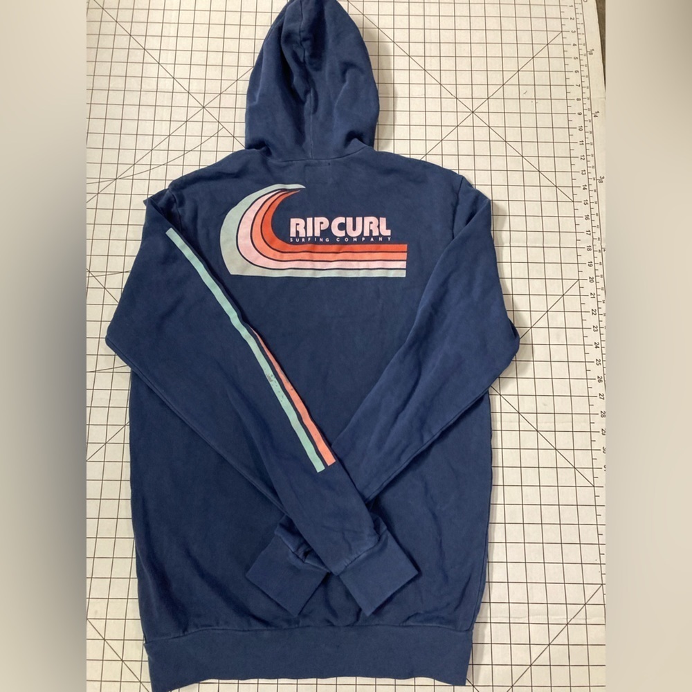 Rip Curl Navy Hoodie with Pink and Light Blue Stripe Logo